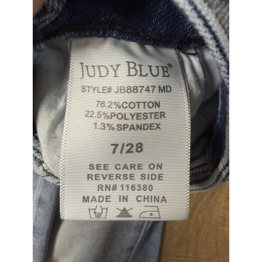 Judy Blue Jeans Plaid Cuff Sz 7/28 Med Wash Straight Fit Stretch JB88747 MD - Picture 10 of 15